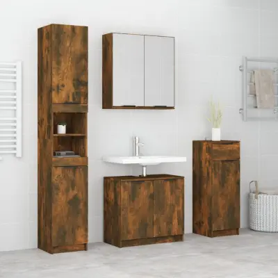 The Living Store Komplet TV omaric 4-delni dimljen hrast inženirski les - Komplet Kopalniškega Pohištva