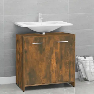 The Living Store Kopalniška omarica dimljeni hrast 60x33x60 cm inženirski les - Kopalniška Omarica