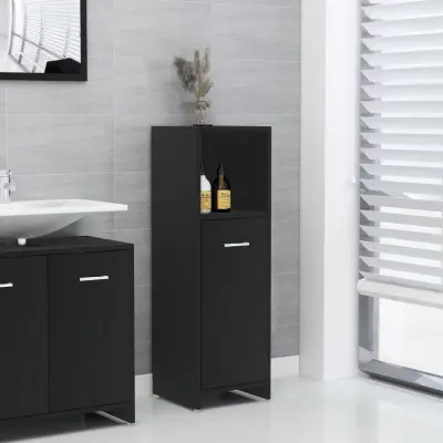 The Living Store Kopalniška omarica črna 30x30x95 cm iverna plošča - Kopalniška Omarica