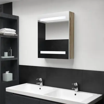 The Living Store LED kopalniška omarica z ogledalom bela in hrast 50x14x60 cm - Kopalniška Omarica