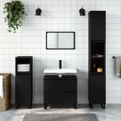 The Living Store Kopalniška omarica črna 65x33x60 cm inženirski les - Kopalniška Omarica