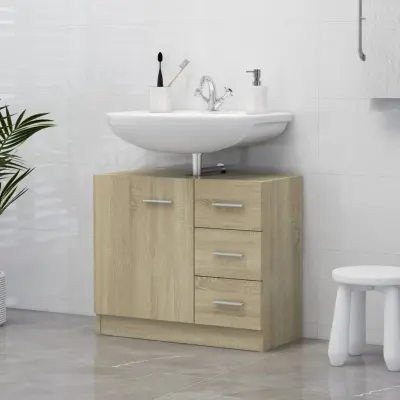 The Living Store Omarica za umivalnik sonoma hrast 63x30x54 cm iverna plošča - Omarica Za Umivalnik