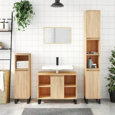 The Living Store Kopalniška omarica sonoma hrast 80x33x60 cm inženirski les - Kopalniška Omarica