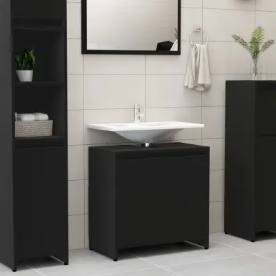 The Living Store Kopalniška omarica črna 60x33x61 cm iverna plošča - Kopalniška Omarica