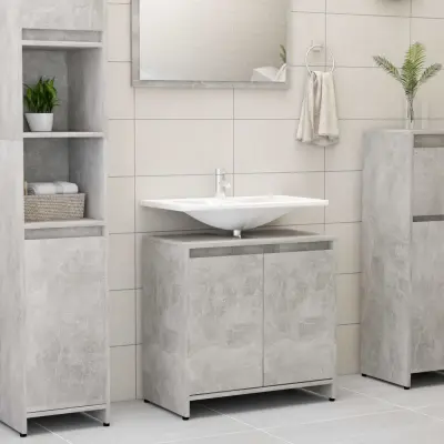 The Living Store Kopalniška omarica betonsko siva 60x33x61 cm iverna plošča - Kopalniška Omarica