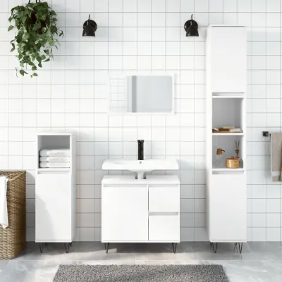 The Living Store Kopalniška omarica visok sijaj bela 65x30x190 cm inženirski les - Kopalniška Omarica