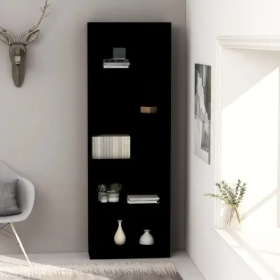 The Living Store Knjižna omara 5-nadstropna črna 60x24x175 cm iverna plošča - Knjižna Omara