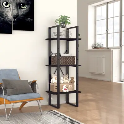 The Living Store Knjižna omara 3-nadstropna črna 40x30x105 cm iverna plošča - Knjižna Omara