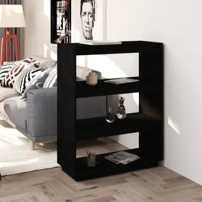 The Living Store Knjižna omara za razdelitev prostora črna 80x35x103 cm borovina - Knjižna Omara