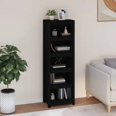 The Living Store Knjižna omara črna 50x35x154 cm trdna borovina - Knjižna Omara