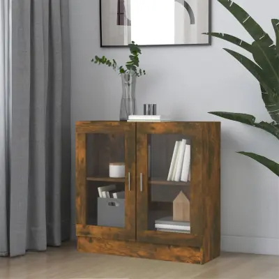 The Living Store Vitrina dimljeni hrast 82,5x30,5x80 cm inženirski les - Omarica Z Vitrino