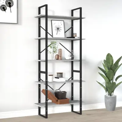 The Living Store Knjižna omara 5-nadstropna siva sonoma 80x30x175 cm inžen. les - Knjižna Omara
