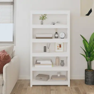 The Living Store Knjižna omara bela 80x35x154 cm trdna borovina - Knjižna Omara