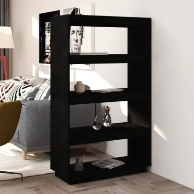 The Living Store Knjižna omara za razdelitev prostora črna 80x35x135 cm borovina - Knjižna Omara