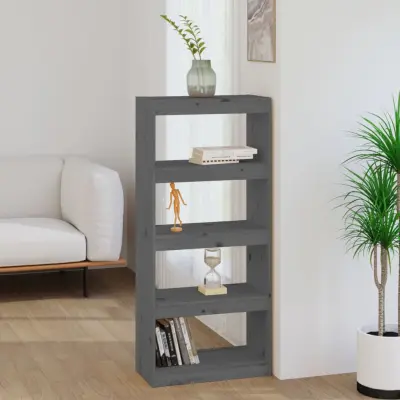 The Living Store Knjižna omara / pregrada siva 60x30x135,5 cm trden les - Knjižna Omara