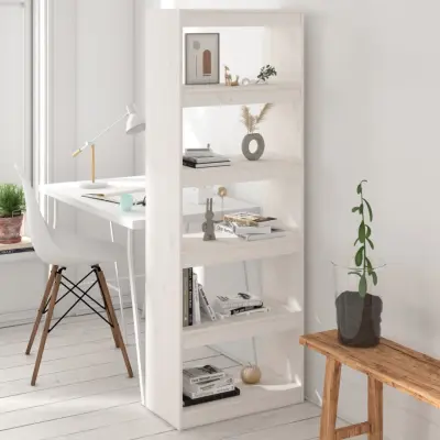The Living Store Knjižna omara/pregrada bela 60x30x167,5 cm trdna borovina - Knjižna Omara
