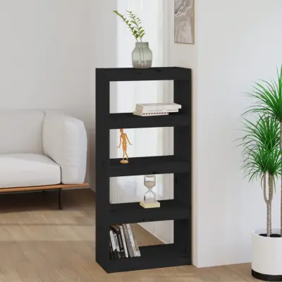 The Living Store Knjižna omara / pregrada črna 60x30x135,5 cm trden les - Knjižna Omara
