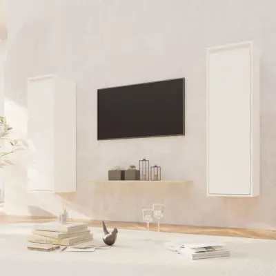 The Living Store Stenska omarica 2 kosa bela 30x30x100 cm trdna borovina - Stenska Omarica