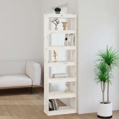 The Living Store Knjižna omara/pregrada bela 60x30x199,5 cm trdna borovina - Knjižna Omara