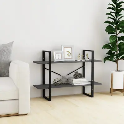 The Living Store Knjižna omara 2-nadstropna siva 100x30x70 cm trdna borovina - Knjižna Omara