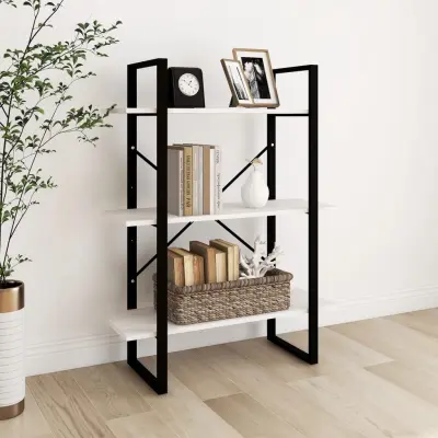 The Living Store Knjižna omara 3-nadstropna bela 80x30x105 cm trdna borovina - Knjižna Omara