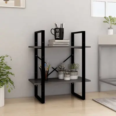 The Living Store Knjižna omara 2-nadstropna siva 60x30x70 cm trdna borovina - Knjižna Omara