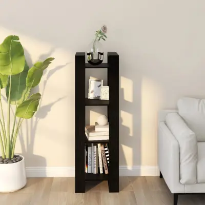 The Living Store Knjižna omara/pregrada črna 41x35x125 cm trdna borovina - Knjižna Omara