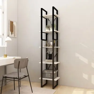 The Living Store Knjižna omara 5-nadstropna bela 40x30x175 cm borovina - Knjižna Omara