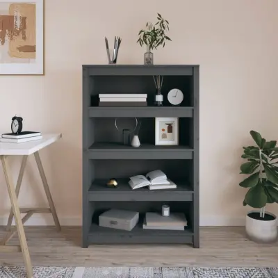 The Living Store Knjižna omara siva 80x35x126 cm trdna borovina - Knjižna Omara