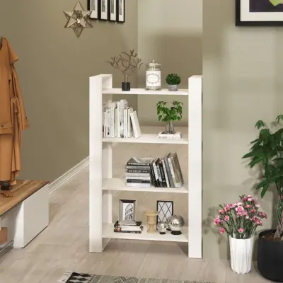 The Living Store Knjižna omara/pregrada bela 80x35x125 cm trdna borovina - Knjižna Omara