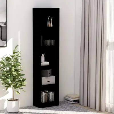 The Living Store Knjižna omara 5-nadstropna črna 40x24x175 cm iverna plošča - Knjižna Omarica