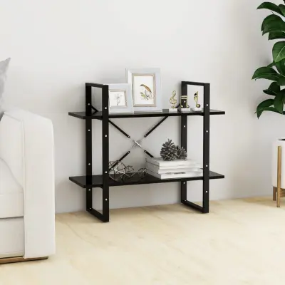 The Living Store Knjižna omara 2-nadstropna črna 80x30x70 cm iverna plošča - Knjižna Omara