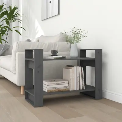 The Living Store Knjižna omara/pregrada siva 80x35x56,5 cm trdna borovina - Knjižna Omara