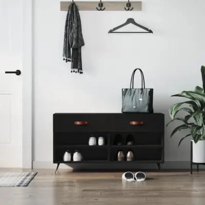 The Living Store Klop za čevlje črna 102x35x55 cm inženirski les - Klop Za Čevlje