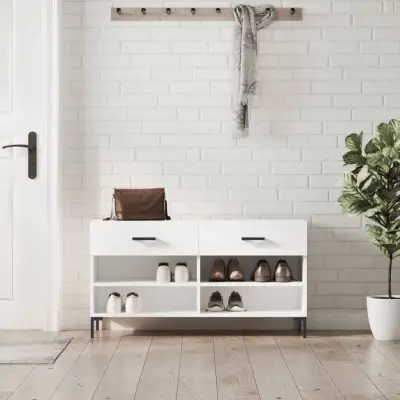 The Living Store Klop za čevlje bela 102x35x55 cm inženirski les - Klop Za Čevlje