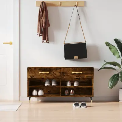 The Living Store Klop za čevlje dimljen hrast 102x35x55 cm inženirski les - Klop Za Čevlje