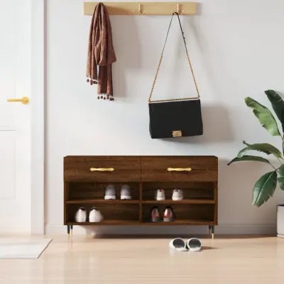 The Living Store Klop za čevlje rjavi hrast 102x35x55 cm inženirski les - Klop Za Čevlje