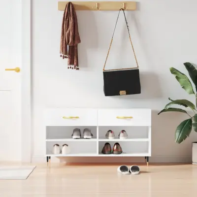 The Living Store Klop za čevlje bela 102x35x55 cm inženirski les - Klop Za Čevlje