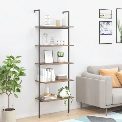 The Living Store 5-nadstropni prislonski regal temno rjav in črn 64x35x185 cm - Prislonski Regal