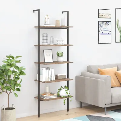 The Living Store 5-nadstropni prislonski regal temno rjav in črn 64x35x185 cm - Prislonski Regal