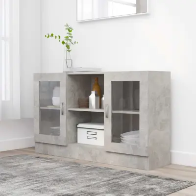The Living Store Vitrina betonsko siva 120x30,5x70 cm iverna plošča - Vitrina