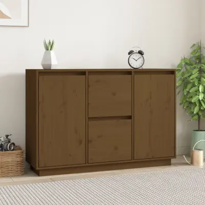 The Living Store Komoda medeno rjava 111x34x75 cm trdna borovina - Komoda