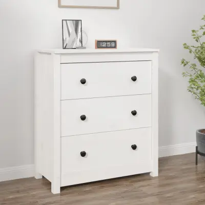 The Living Store Komoda bela 70x35x80 cm trdna borovina - Komoda