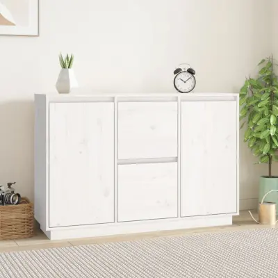 The Living Store Komoda bela 111x34x75 cm trdna borovina - Komoda