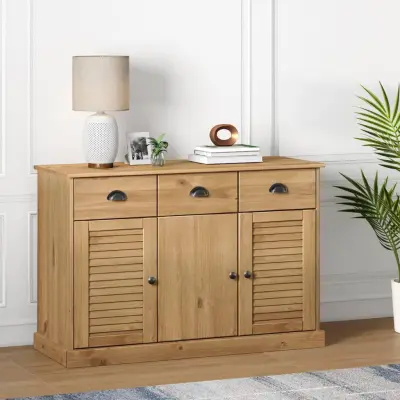 The Living Store Komoda s predali VIGO 113x40x75 cm trdna borovina - Komoda