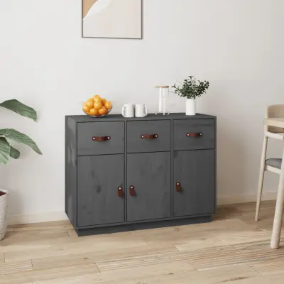 The Living Store Komoda siva 100x40x75 cm trdna borovina - Komoda