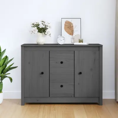 The Living Store Komoda siva 100x35x74 cm trdna borovina - Komoda