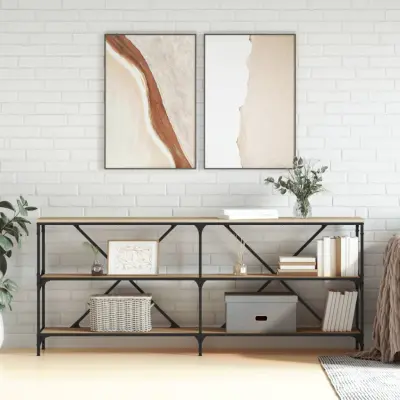 The Living Store Konzolna mizica sonoma hrast 180x30x75 inženirski les in železo - Konzolna Mizica