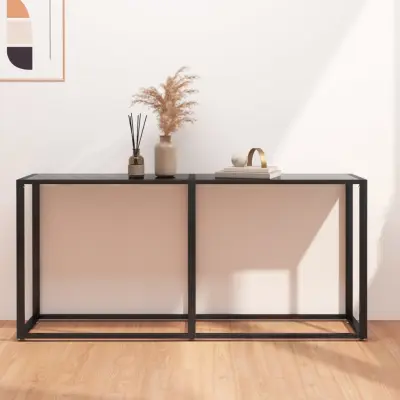 The Living Store Konzolna mizica črna 160x35x75,5 cm kaljeno steklo - Konzolna Mizica