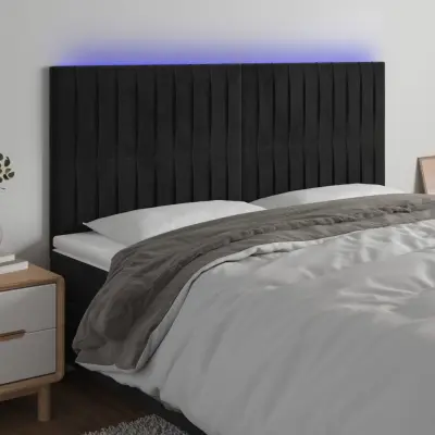 The Living Store LED posteljno vzglavje črno 180x5x118/128 cm žamet - LED Vzglavje